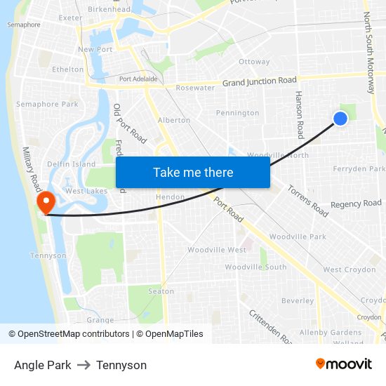 Angle Park to Tennyson map
