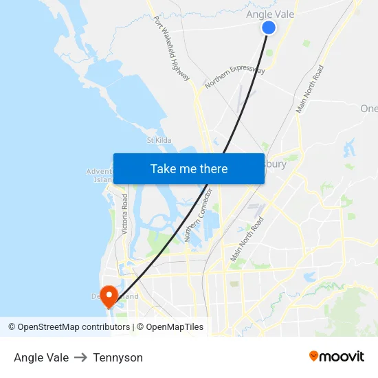 Angle Vale to Tennyson map