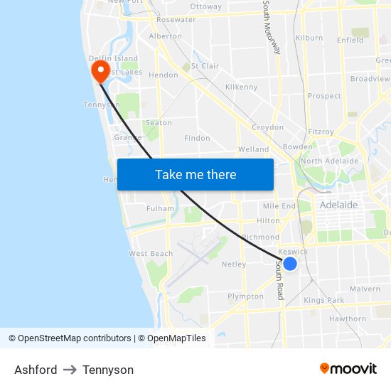 Ashford to Tennyson map