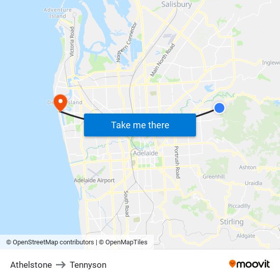 Athelstone to Tennyson map