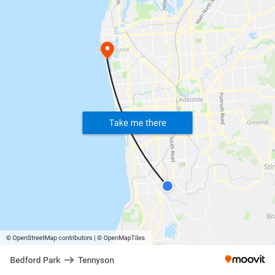 Bedford Park to Tennyson map