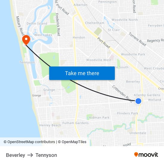 Beverley to Tennyson map