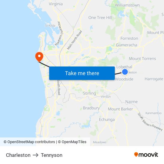 Charleston to Tennyson map