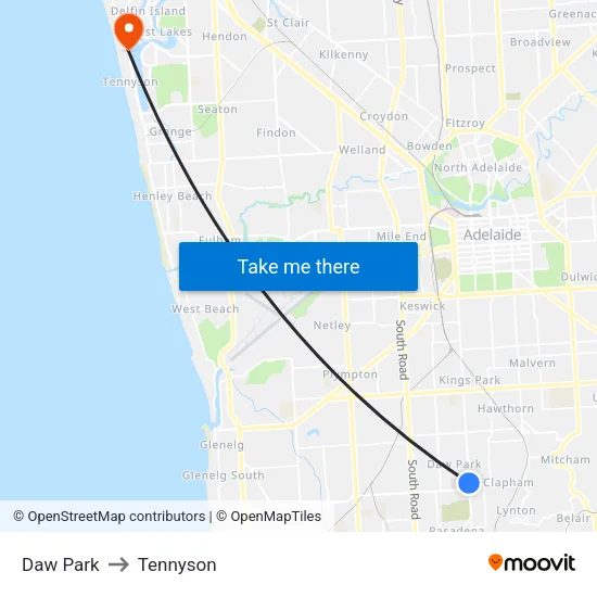 Daw Park to Tennyson map