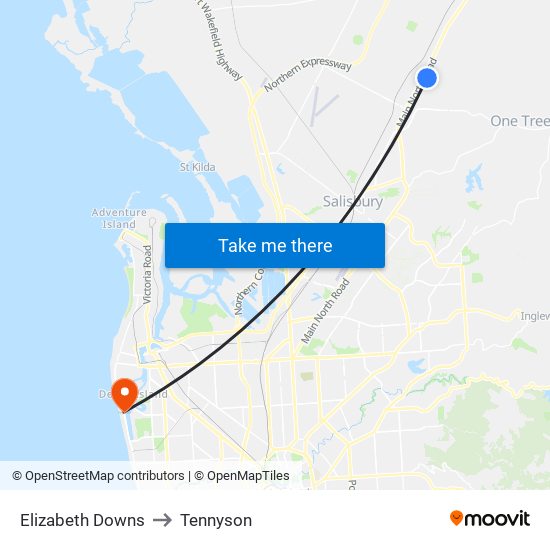 Elizabeth Downs to Tennyson map