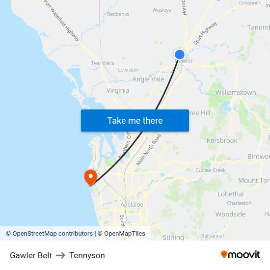 Gawler Belt to Tennyson map