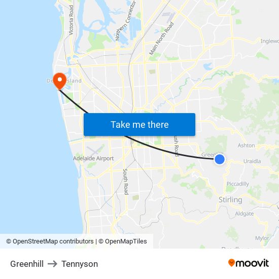 Greenhill to Tennyson map