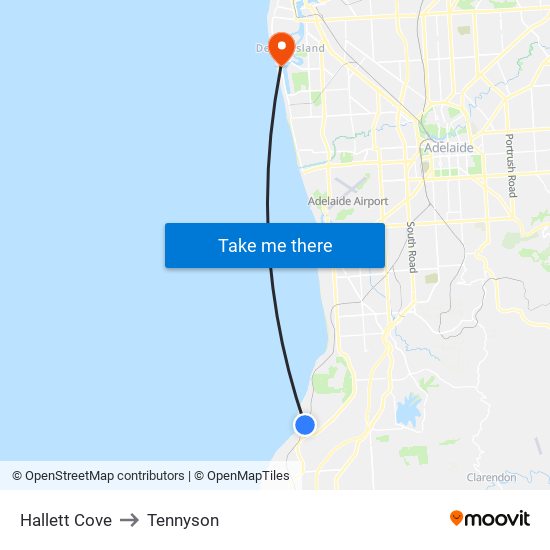 Hallett Cove to Tennyson map