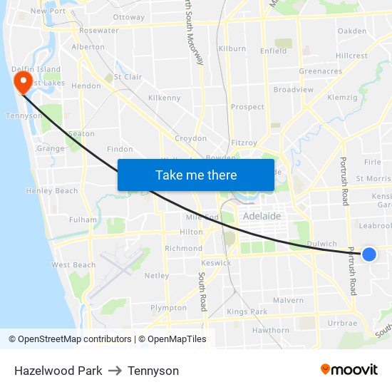 Hazelwood Park to Tennyson map