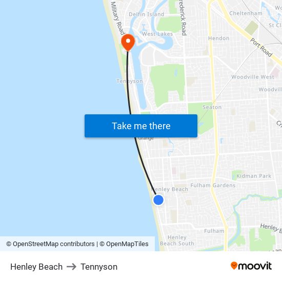 Henley Beach to Tennyson map