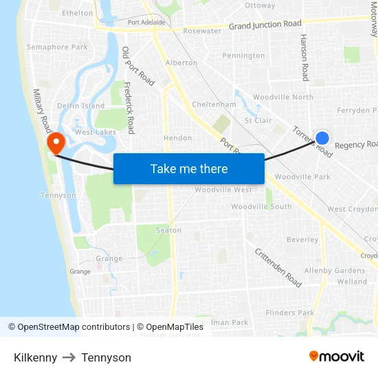 Kilkenny to Tennyson map