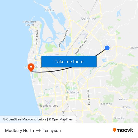 Modbury North to Tennyson map