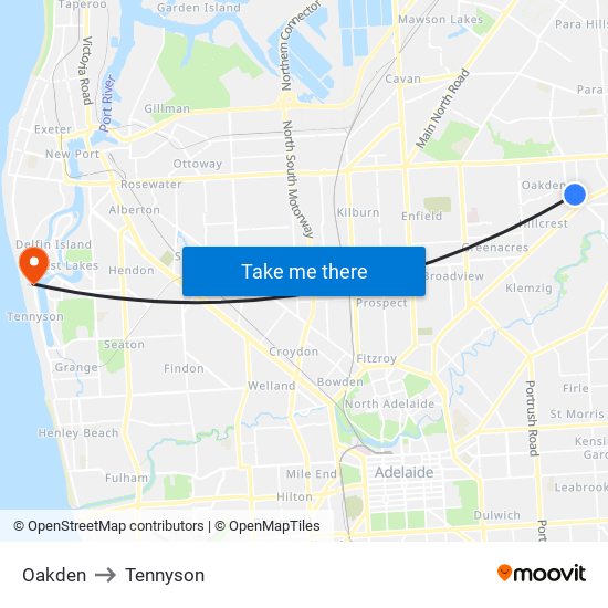 Oakden to Tennyson map