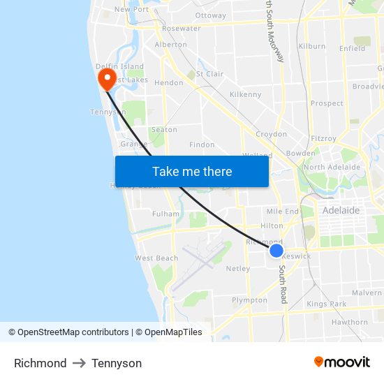 Richmond to Tennyson map