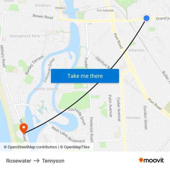 Rosewater to Tennyson map