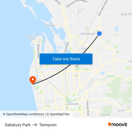 Salisbury Park to Tennyson map