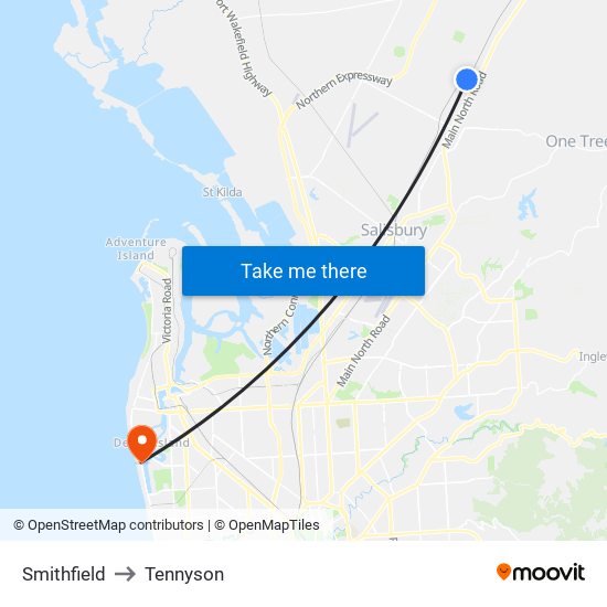 Smithfield to Tennyson map