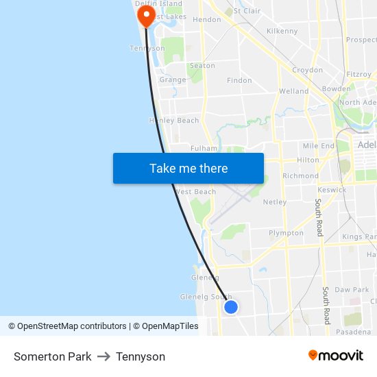 Somerton Park to Tennyson map