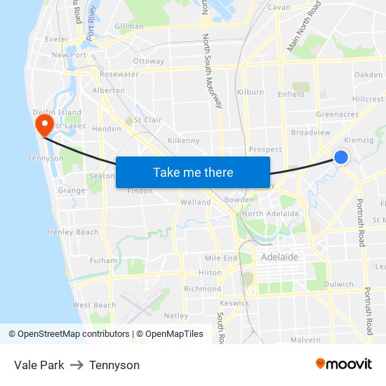 Vale Park to Tennyson map