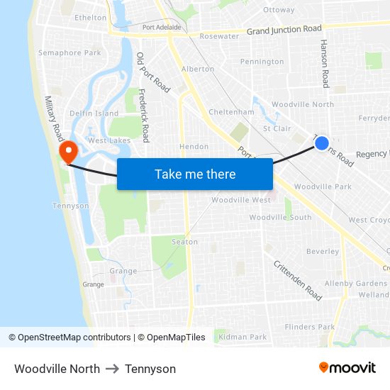 Woodville North to Tennyson map