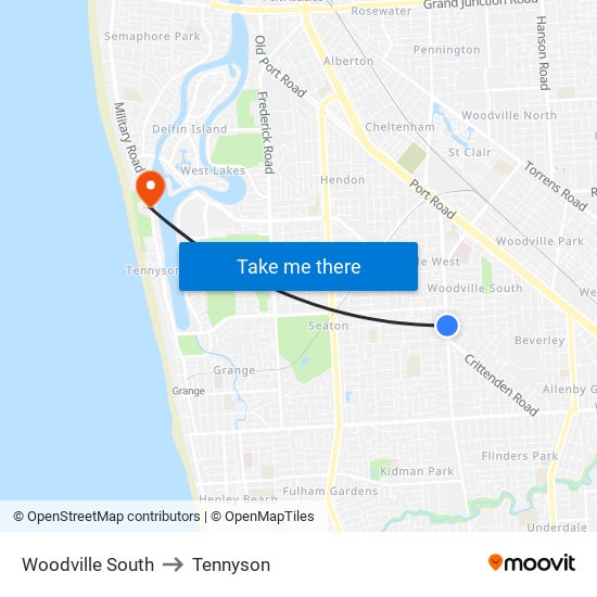 Woodville South to Tennyson map