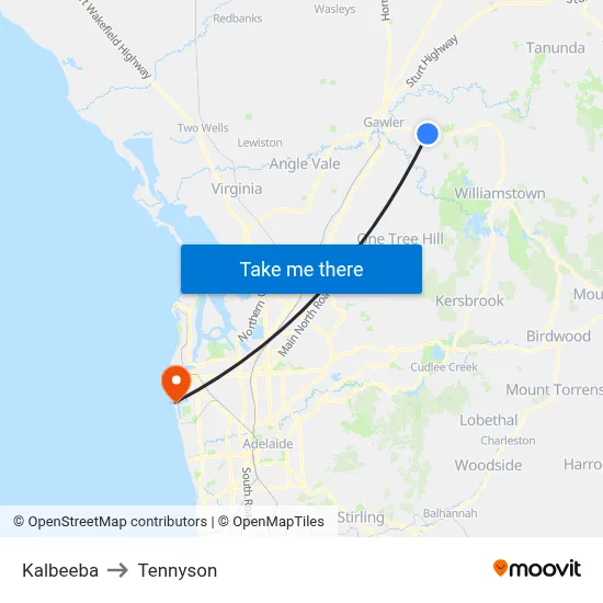 Kalbeeba to Tennyson map