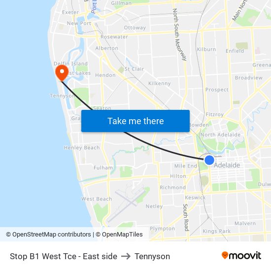 Stop B1 West Tce - East side to Tennyson map