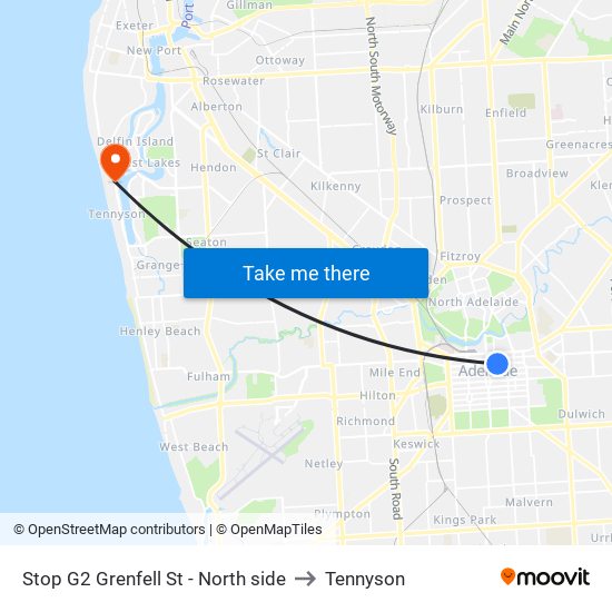 Stop G2 Grenfell St - North side to Tennyson map