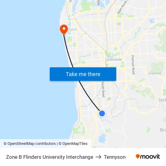 Zone B Flinders University Interchange to Tennyson map