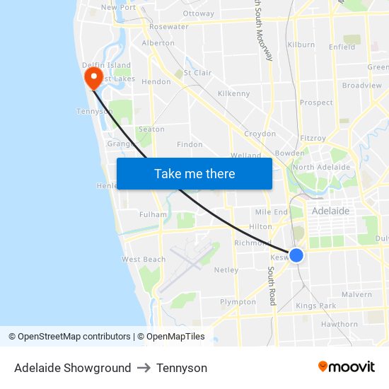 Adelaide Showground to Tennyson map