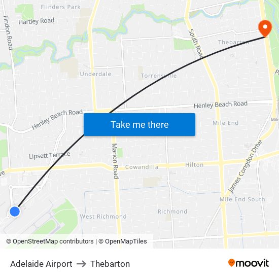 Adelaide Airport to Thebarton map