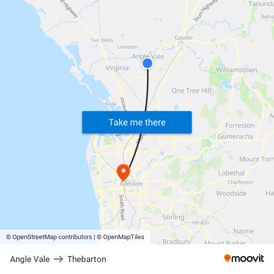 Angle Vale to Thebarton map