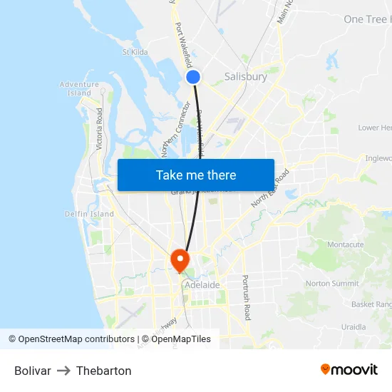 Bolivar to Thebarton map