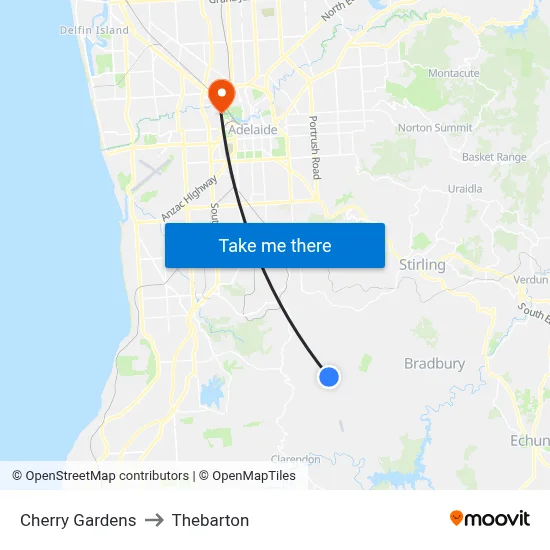 Cherry Gardens to Thebarton map