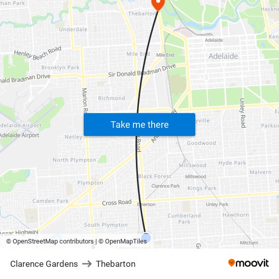 Clarence Gardens to Thebarton map