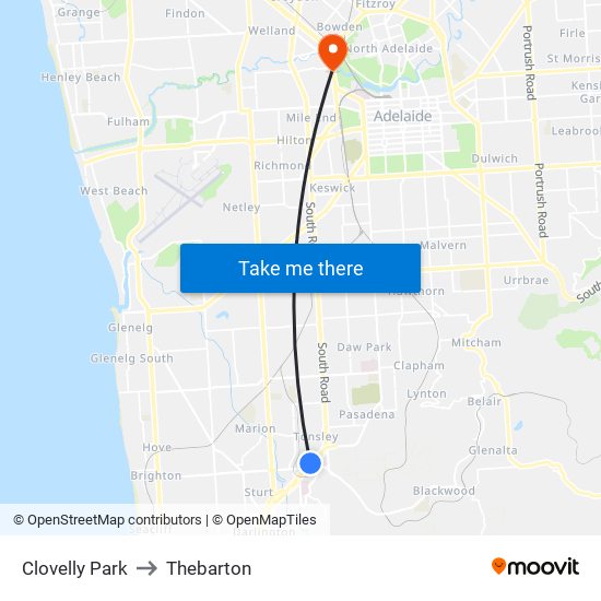 Clovelly Park to Thebarton map