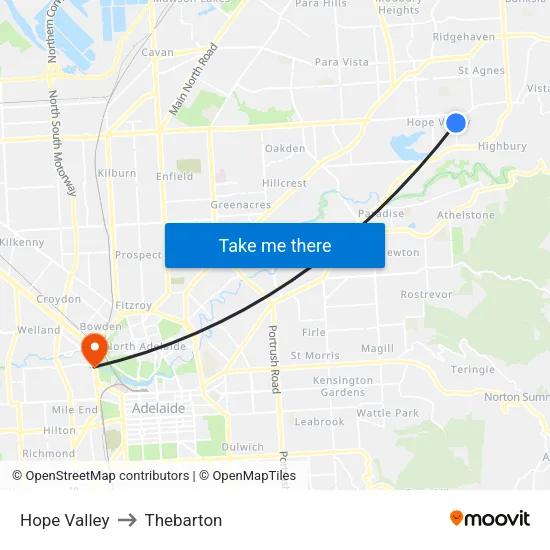 Hope Valley to Thebarton map