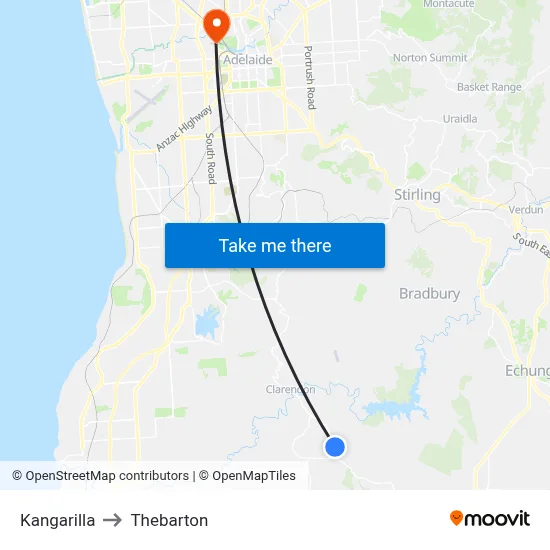 Kangarilla to Thebarton map