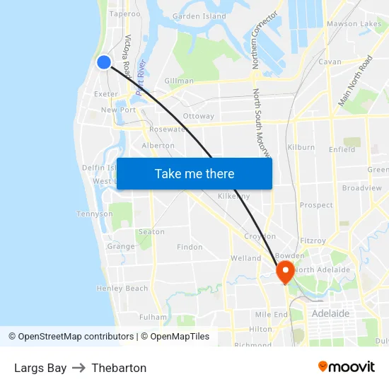 Largs Bay to Thebarton map