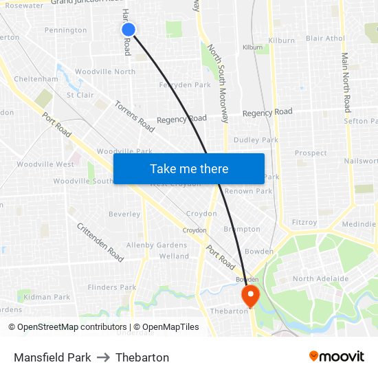 Mansfield Park to Thebarton map