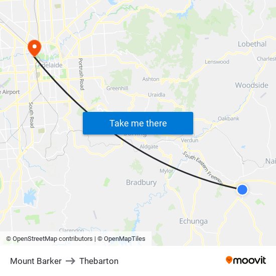 Mount Barker to Thebarton map