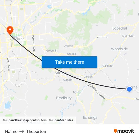 Nairne to Thebarton map