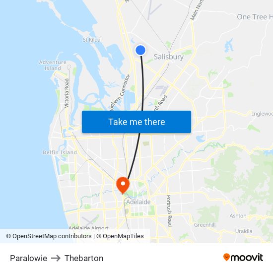 Paralowie to Thebarton map