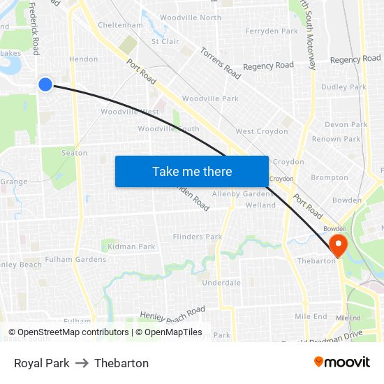 Royal Park to Thebarton map