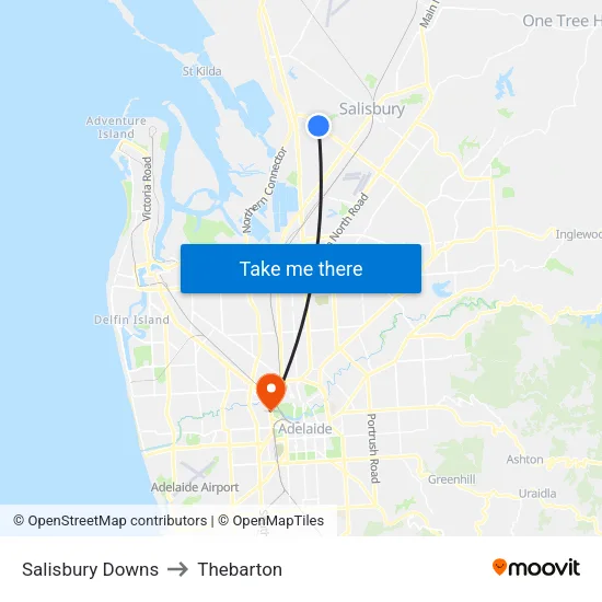 Salisbury Downs to Thebarton map