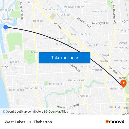 West Lakes to Thebarton map