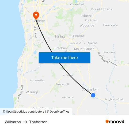Willyaroo to Thebarton map