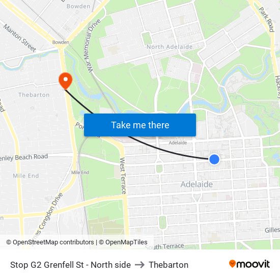 Stop G2 Grenfell St - North side to Thebarton map