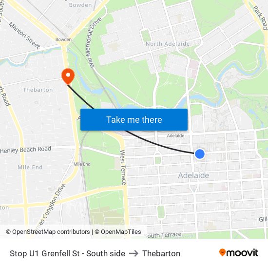 Stop U1 Grenfell St - South side to Thebarton map