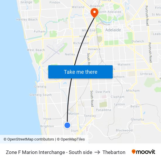 Zone F Marion Interchange - South side to Thebarton map